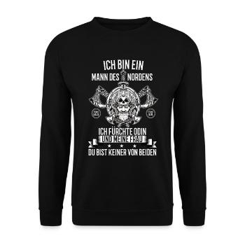Wikinger Krieger Nordmann Axt Valhalla Nordmänner - Unisex Pullover - Schwarz - Vorne - Alina (178cm) & Michal (187cm)