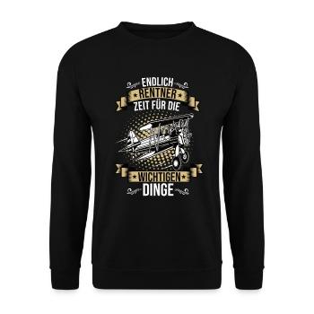 Endlich Rentner Modellflugzeug Modellflug Flug - Unisex Pullover - Schwarz - Vorne - Alina (178cm) & Michal (187cm)
