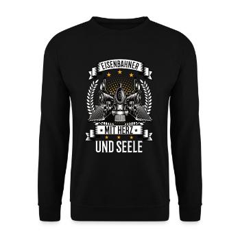 Eisenbahner mit Herz und Seele Eisenbahn Bahn - Unisex Pullover - Schwarz - Vorne - Alina (178cm) & Michal (187cm)