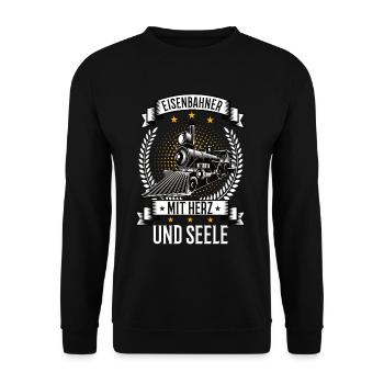 Eisenbahner mit Herz und Seele Eisenbahn Bahn - Unisex Pullover - Schwarz - Vorne - Alina (178cm) & Michal (187cm)