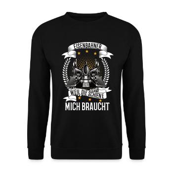 Modellbahn Eisenbahn Modelleisenbahn Modellbauer - Unisex Pullover - Schwarz - Vorne - Alina (178cm) & Michal (187cm)