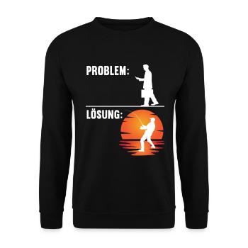 Problem Lösung Angeln Fischen Angler Angelrute - Unisex Pullover - Schwarz - Vorne - Alina (178cm) & Michal (187cm)