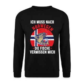 Ich muss nach Norwegen Angeln Angler Fischen Fisch - Unisex Pullover - Schwarz - Vorne - Alina (178cm) & Michal (187cm)
