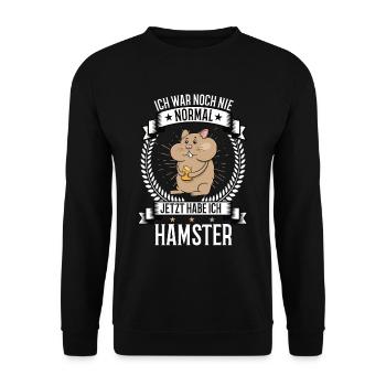 Ich war noch nie Normal Hamster Goldhamster Nager - Unisex Pullover - Schwarz - Vorne - Alina (178cm) & Michal (187cm)