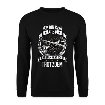Ich bin kein Engel Modellflugzeug Flugzeug Flug - Unisex Pullover - Schwarz - Vorne - Alina (178cm) & Michal (187cm)