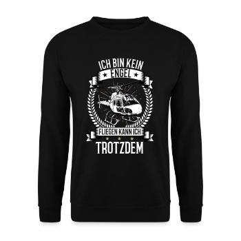 Ich bin kein Engel Hubschrauber Helikopter Heli - Unisex Pullover - Schwarz - Vorne - Alina (178cm) & Michal (187cm)
