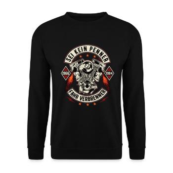 Sei kein Penner Fahr verbrenner Auto V8 Motor V6 - Unisex Pullover - Schwarz - Vorne - Alina (178cm) & Michal (187cm)