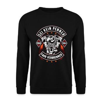 Sei kein Penner Fahr verbrenner Auto V8 Motor V6 - Unisex Pullover - Schwarz - Vorne - Alina (178cm) & Michal (187cm)