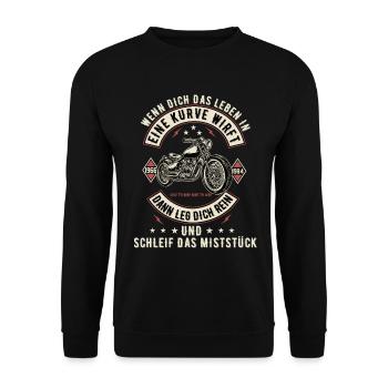 Motorrad Biker Motorradfahrer bike Rocker Rentner - Unisex Pullover - Schwarz - Vorne - Alina (178cm) & Michal (187cm)