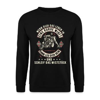 Motorrad Biker Motorradfahrer bike Rocker Rentner - Unisex Pullover - Schwarz - Vorne - Alina (178cm) & Michal (187cm)