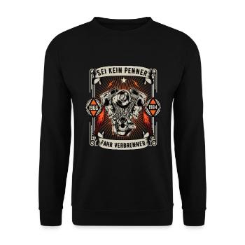 Sei kein Penner Fahr verbrenner Auto V8 Motor V6 - Unisex Pullover - Schwarz - Vorne - Alina (178cm) & Michal (187cm)