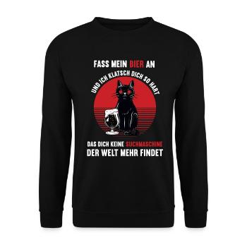 Fass mein Bier an Katze Katzen Katzenliebhaber - Unisex Pullover - Schwarz - Vorne - Alina (178cm) & Michal (187cm)