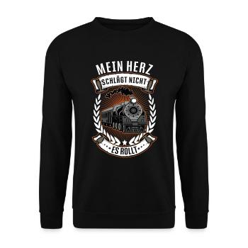Modellbahn Eisenbahn Dampflok Modelleisenbahn - Unisex Pullover - Schwarz - Vorne - Alina (178cm) & Michal (187cm)
