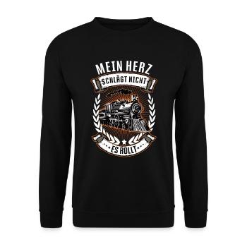 Eisenbahn Dampflok Eisenbahner Zug Modelleisenbahn - Unisex Pullover - Schwarz - Vorne - Alina (178cm) & Michal (187cm)