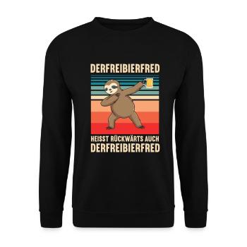 Der Freibierfred Faultier Faul schlafen sloth Bier - Unisex Pullover - Schwarz - Vorne - Alina (178cm) & Michal (187cm)