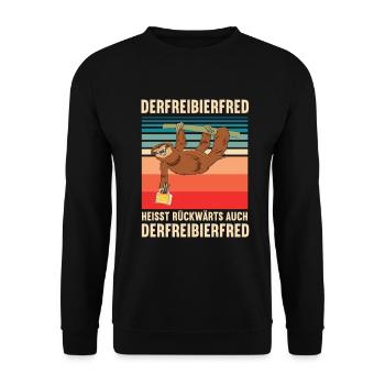 Der Freibierfred Faultier Faul schlafen sloth Bier - Unisex Pullover - Schwarz - Vorne - Alina (178cm) & Michal (187cm)