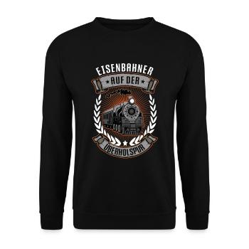 Eisenbahn Dampflok Eisenbahner Zug Modelleisenbahn - Unisex Pullover - Schwarz - Vorne - Alina (178cm) & Michal (187cm)