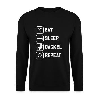 Dackel Hund Eat sleep Dackel repeat - Unisex Pullover - Schwarz - Vorne - Alina (178cm) & Michal (187cm)