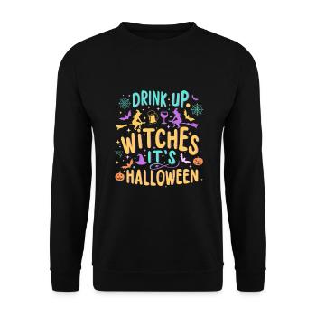 Trinkt Hexen, es ist Halloween - Unisex Pullover - Schwarz - Vorne - Alina (178cm) & Michal (187cm)