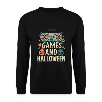 Spiele und Halloween - Eine gruselige Kombination - Unisex Pullover - Schwarz - Vorne - Alina (178cm) & Michal (187cm)