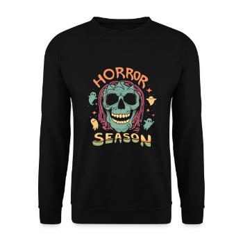 Horror Season, Totenkopf und Geister - Unisex Pullover - Schwarz - Vorne - Alina (178cm) & Michal (187cm)