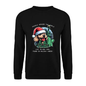 Pudel um die Welt, verloren in New York - Unisex Pullover - Schwarz - Vorne - Alina (178cm) & Michal (187cm)