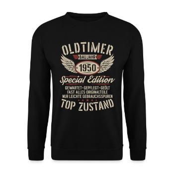 Oldtimer Baujahr 1950 Jahrgang Geburtstag Geschenk - Unisex Pullover - Schwarz - Vorne - Alina (178cm) & Michal (187cm)