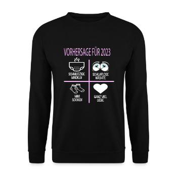 Vorhersage 2023 Werdender Papa Werdende Mama - Unisex Pullover - Schwarz - Vorne - Alina (178cm) & Michal (187cm)