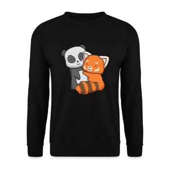 Giant Panda And Red Panda Hugging Cute Panda Hug - Unisex Pullover - Schwarz - Vorne - Alina (178cm) & Michal (187cm)
