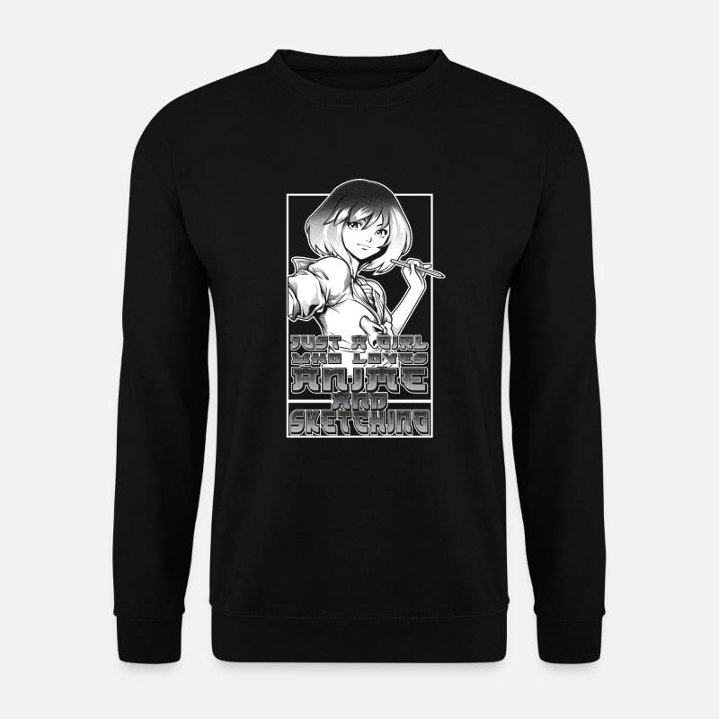 Gerade ein M�dchen, Anime und Sketching K�nstler l - Unisex Pullover - Schwarz