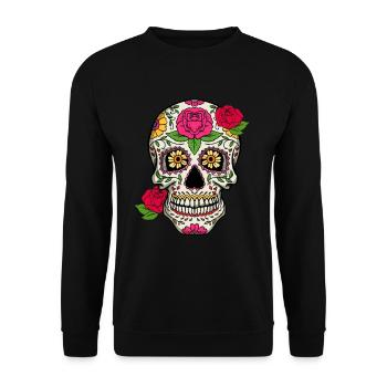 Zuckersch�del mit Rosen Tag des toten Zuckersch�de - Unisex Pullover - Schwarz - Vorne - Alina (178cm) & Michal (187cm)