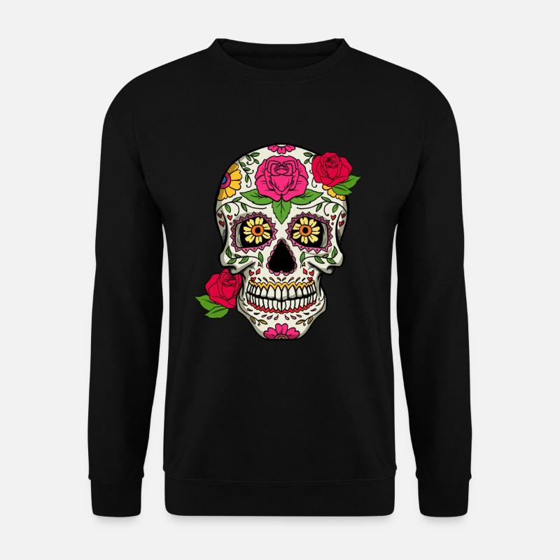 Zuckersch�del mit Rosen Tag des toten Zuckersch�de - Unisex Pullover - Schwarz