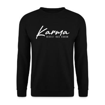 Karma Regelt das Schon - Unisex Pullover - Schwarz - Vorne - Alina (178cm) & Michal (187cm)
