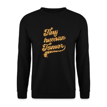 Tiny Human Tamer Cheetah Print Drucken Kindertages - Unisex Pullover - Schwarz - Vorne - Alina (178cm) & Michal (187cm)