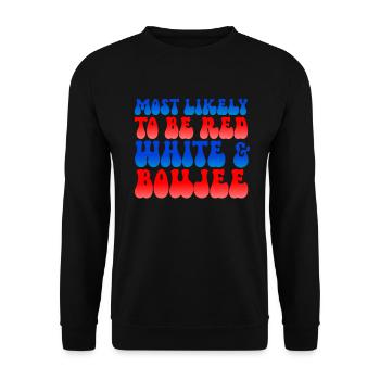 Am wahrscheinlichsten ist der rot wei�e Boujee 4. - Unisex Pullover - Schwarz - Vorne - Alina (178cm) & Michal (187cm)