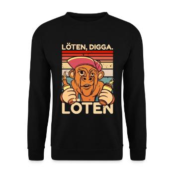 Löten Digga Löten Party Affen Spruch - Unisex Pullover - Schwarz - Vorne - Alina (178cm) & Michal (187cm)