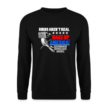 V�gel sind nicht echte Weck -Aufwachen -Verschw�ru - Unisex Pullover - Schwarz - Vorne - Alina (178cm) & Michal (187cm)