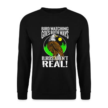 Vogelbeobachung geht in beide Richtungen, wie V�ge - Unisex Pullover - Schwarz - Vorne - Alina (178cm) & Michal (187cm)
