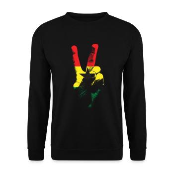 Ghana Flagge Friedenszeichen Hand Juneteenth Fried - Unisex Pullover - Schwarz - Vorne - Alina (178cm) & Michal (187cm)