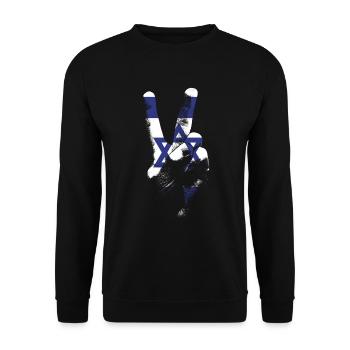 Israel Flagge Friedenszeichen Hand Frieden in Isra - Unisex Pullover - Schwarz - Vorne - Alina (178cm) & Michal (187cm)