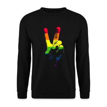 LGBTQ Flag Friedenszeichen Hand LGBTQ Gay Pride LG - Unisex Pullover - Schwarz - Vorne - Alina (178cm) & Michal (187cm)