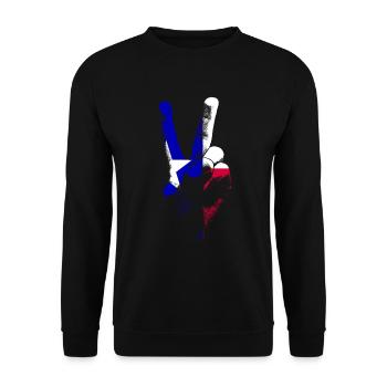 Texas State Flagge Friedenszeichen Hand Texas - Unisex Pullover - Schwarz - Vorne - Alina (178cm) & Michal (187cm)