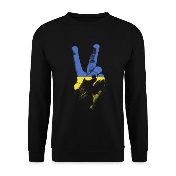 Ukraine Flagge Friedenszeichen Hand stolze ukranis - Unisex Pullover - Schwarz - Vorne - Alina (178cm) & Michal (187cm)
