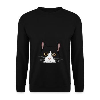 Peeking tuxedo cat Lady Geschenkkatze Mutter Tuxed - Unisex Pullover - Schwarz - Vorne - Alina (178cm) & Michal (187cm)