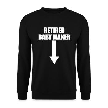 Pensionierter Babyhersteller Arrow Herren Vasektom - Unisex Pullover - Schwarz - Vorne - Alina (178cm) & Michal (187cm)