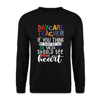 Kindertagesstammlehrer Geschenk Zitat Netter Kinde - Unisex Pullover - Schwarz - Vorne - Alina (178cm) & Michal (187cm)