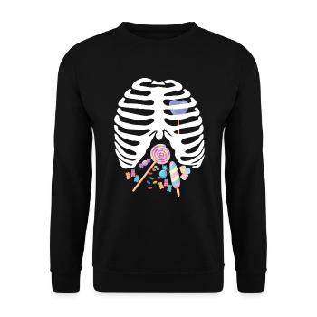 Halloween Candy Ripp Cage Skelett Candy Skeletton - Unisex Pullover - Schwarz - Vorne - Alina (178cm) & Michal (187cm)