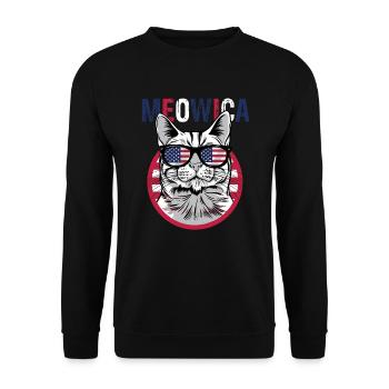 Meowica American Flag 4. Juli Tuxedo Katze Meowica - Unisex Pullover - Schwarz - Vorne - Alina (178cm) & Michal (187cm)