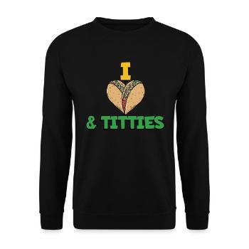 Ich liebe Tacos und Titties Lesbian Funny LGBT - Unisex Pullover - Schwarz - Vorne - Alina (178cm) & Michal (187cm)