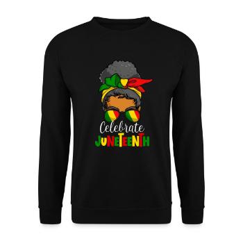 Feiern Sie die schwarze Frau von Juneteenth Messyc - Unisex Pullover - Schwarz - Vorne - Alina (178cm) & Michal (187cm)